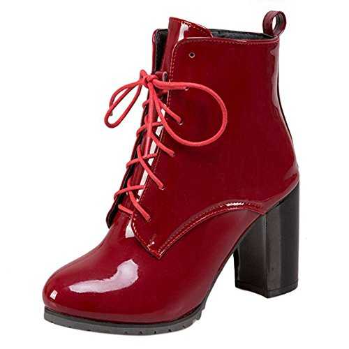 SJJH Women Ankle Boots with Lace Up and High Chunky Heel All Match Women Boots with Simple Design