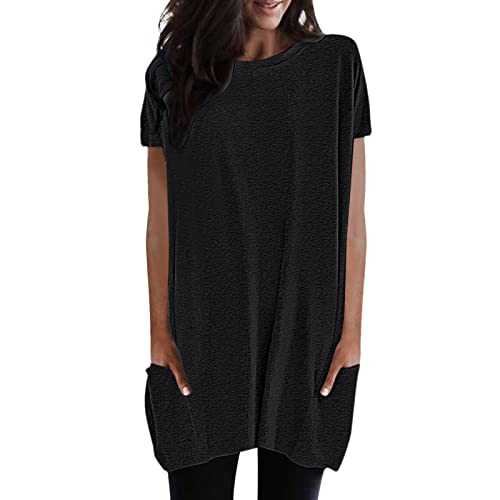 Cotton Oversized Shirt Women Plus Size Shirt Womens Summer Casual Solid Loose Pullover Crewneck Shirts Short Sleeve Tunic Tops Blouse with Pockets Cotton Tunic Cheesecloth Shirts Women Clearance