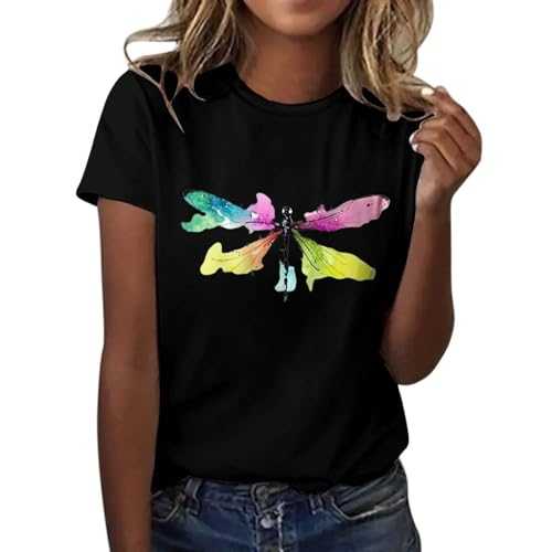 Skang Longline Tops for Women UK Women's Fashion Casual Print Round Neck Short Sleeve Top T Shirt
