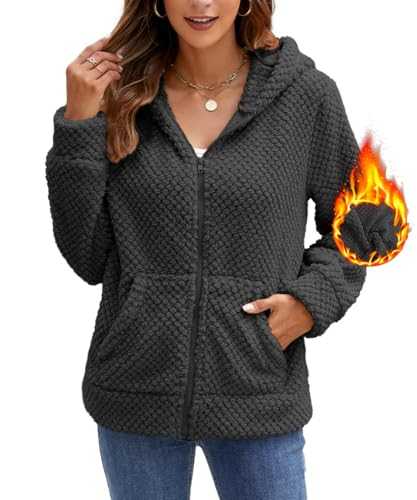 Yeenily Women Winter Jacket Hoodie Fleece Warm Coat Pullover Cardigan Zip Plush Jacket Autumn Short Coat Tops With Pocket