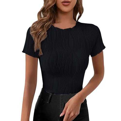 NNGOTD Women Summer Tops, Women's Solid Color Short Casual Slim Fit Top Tunic Sweaters Leggings Business Office Top Ladies Loose Shirt Blouse for Spring/Summer