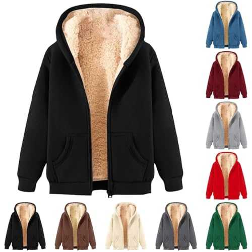 Hoodies for Women UK Jackets Trendy Casual Long Sleeve Crewneck Winter Warm Coat Pullover Sweatshirt Comfy Fashion Casual Ladies Oversized Fleece Lined Tops