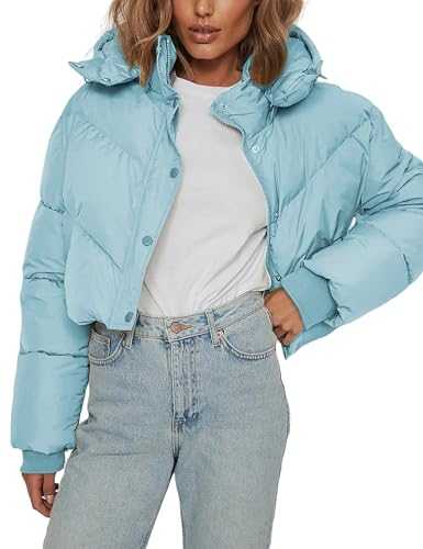 Miewenmogu Women's Zipper Cropped Puffer Jacket Winter Windproof Removable Hood Quilted Coat with Pockets
