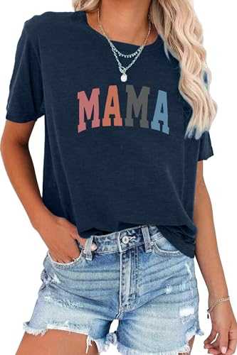FKEEP Mama Shirt Women Letter Print Mom Life Top Tee Mama Gifts Shirts Casual Short Sleeve Loose Fit T Shirts
