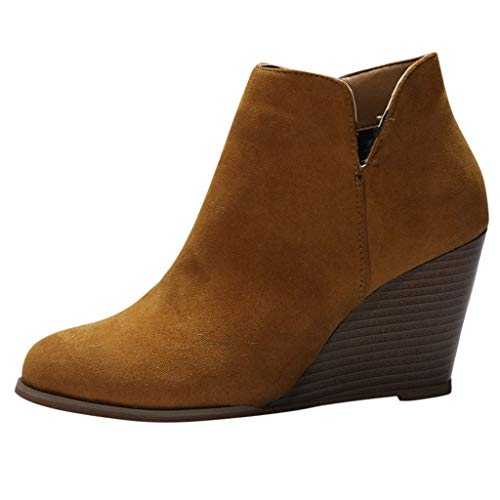 MOTOCO Womens Booties Ladies Wedge Heels Block Suede Style Zip Solid Color Western Ankle Boots