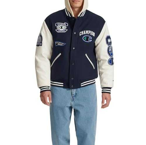 Champion Men's Mixed Media Letterman Varsity Patch Bomber Jacket