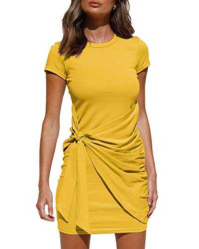 LILLUSORY Women's Casual Short Sleeve Wrap Bodycon Ruched Tie Waist Summer Dress