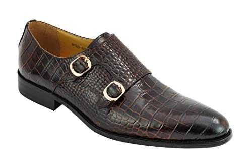 Xposed Mens Real Leather Crocodile Print Brown Monk Strap Retro Smart Formal Loafers Shoes
