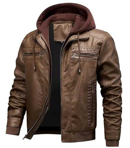INVACHI Men's Casual Faux Leather Jacket Motorcycle Bomber Stand Collar Jacket with Removable Hood