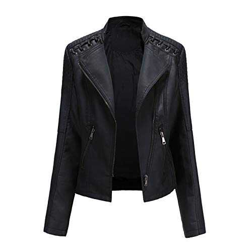 Slxbear Leather Jacket for Women Zip Up Moto Biker Classic Short Coat Faux Leather Jacket Punk Cropped Bomber Jackets Pocket with Zipper Solid Color Trendy Windbreak Coat Outwear