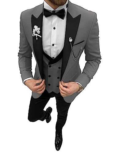 Tuxedo Men's 3 Pieces Suit Slim Fit Double Breasted Wedding Suits for Men Tux Party Prom Suits Blazer Vest Pants Sets