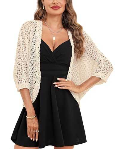 Gyabnw Womens Shrugs and Boleros for Evening Short Sleeve Crochet Cardigan Wedding Evening Casual Wear Beige