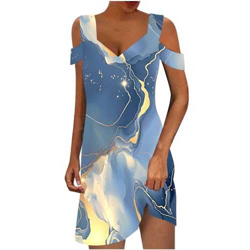 Zeiayuas Women Cold Shoulder Casual Sundress Summer Midi Dresses Elegant Party Black Dress Ladies Boho Floral Beach Dress Knee Length A Line Tunic Dresses V Neck Shift Dresses
