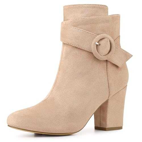 Perphy Round Toe Side Zip Buckle Chunky Heel Ankle Boots For Women