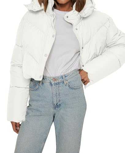 Onedreamer Women's Cropped Puffer Jacket Zip Up Hooded Quilted Jackets Warm Winter Coat Lightweight Long Sleeve Down Coat