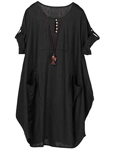 FTCayanz Women's Plus Size Tunic Dress Linen Dresses Summer Baggy T Shirt Dress with Pockets