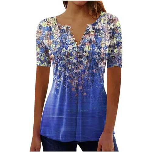 Yinguo Women's Summer New Chest Button Pleated Casual Short Sleeved T Shirt Women's Top Casual Shirts for Women