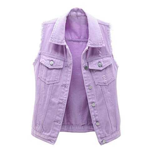 AMhomely Womens Denim Jackets Jean Jacket Women Coats Solid Sleeveless Denim Jacket Spring Autumn Buttons Vests Outerwear Open Front Shirt Coats Ladies Chic Loungewear Sale Clearance UK Size