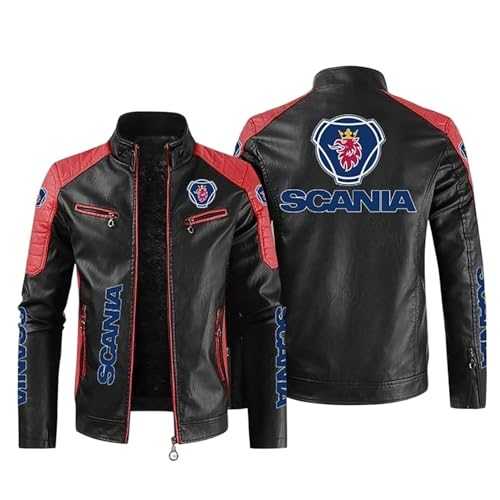Winter Zipper Motorcycle Jacket Mens Bomber Jacket Sweatshirts For SCANIA Print Thickened Velvet Cycling Jacket Coat Stand Collar PU Leather Outdoor