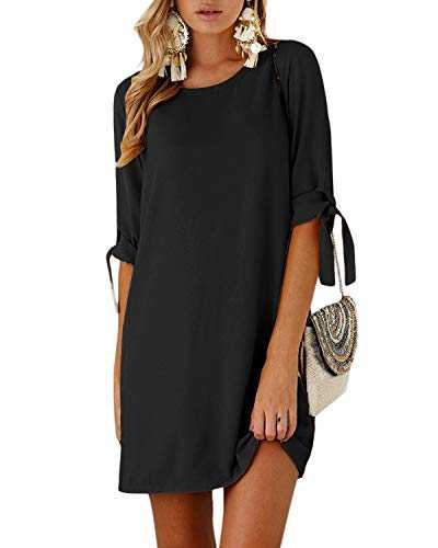 YOINS Women Summer Dresses Solid Mini Dress Self-tie Tunic Top Short Sleeves Round Neck T Shirt Dresses