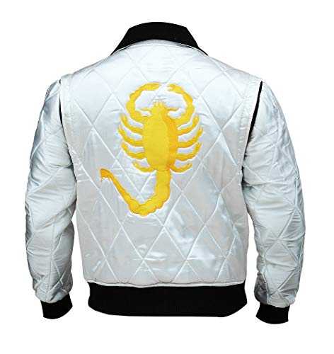 Fashion_First Mens Movie Drive Scorpion Jacket - Ryan Gosling Quilted White Satin Bomber Jacket