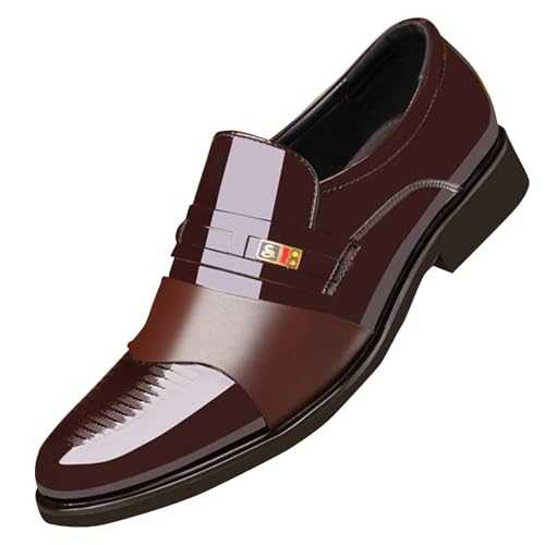 Modern Formal Business Leather Shoes for Men - Oxfords Classic Patent Pointed Toe Leather Shoes Lace-less Design Leather Shoes Thick Bottom Non Slip Flat Leather Shoes Office Wedding Loafers