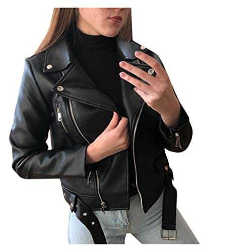 SIGOYI Faux Leather Jacket For Women Plus Size Zipper Belted Biker Jacket Slim Fit Punk Borg Collar Windbreak Coats S-5XL