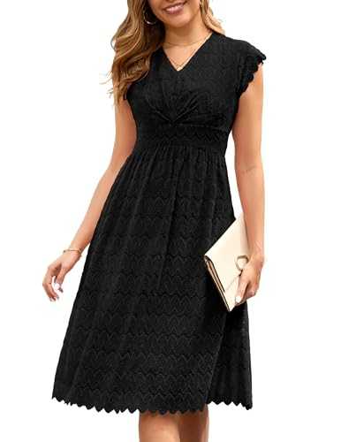WedTrend Women's Floral Lace Prom Dresses Ruched Semi Formal Wedding Guest Dress V-Neck Bridesmaid Dresses Swing Cocktail Dress for Party