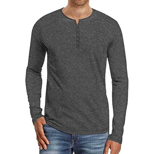 NQyIOS Men's Sweatshirts Mens Outdoor Vintage Bottun Long Sleeve T Shirt Solid Casual Top Cotton T Shirts for Men Crewneck Pullover Sweater Plain Work Jumper Classic Cotton Winter Sweatshirt