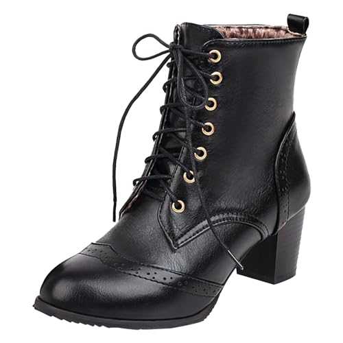 Vintage Ankle Boots Leather Boots High Women's Winter Lace-Up Boots with Thick Heel Foreign Trade Independent Station Korean Edition Boots Rain Boots Women Waterproof Lightweight