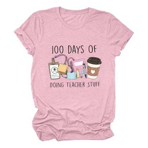 Womens Tops 100 Days of School Shirt for Women Teacher Graphic Short Sleeve Tshirt School Days Tee Tops Tech Long Sleeve Shirt Women Elegant Tunic Shirts Dressy Ladies Henley T-Shirts Blouses