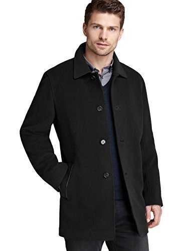 Cole Haan Men's Overcoat, Mid-Length Jacket Cashmere Blend Single Breasted Classic Coat with Shirt Collar