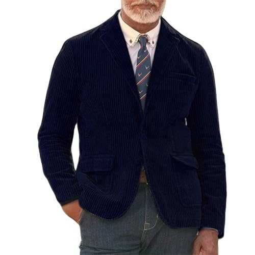 Men's Corduroy Blazer - Vintage Slim Fit Casual Suit Jacket - Soft Comfortable Retro Office Coat for Men - Lightweight Single-Breasted Everyday Blazer - Classic Business Casual Jacket