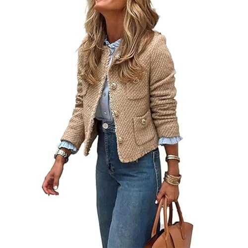 Blazers Jackets for Women Fall Fashion Cropped Tweed Jacket Elegant Open Front Office Casual Blazer