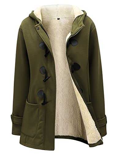 Gihuo Women's Sherpa Lined Toggle Duffle Coat Fleece Hooded Winter Warm Jacket Sweatshirt