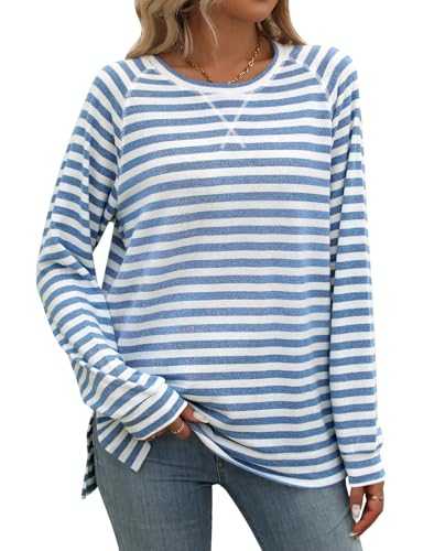 Flikity Womens Long Sleeve Tops Striped Color Block Sweatshirts Casual Crew Neck Tops Basic T Shirts Spring Autumn Winter Tunic Clothes M-2XL
