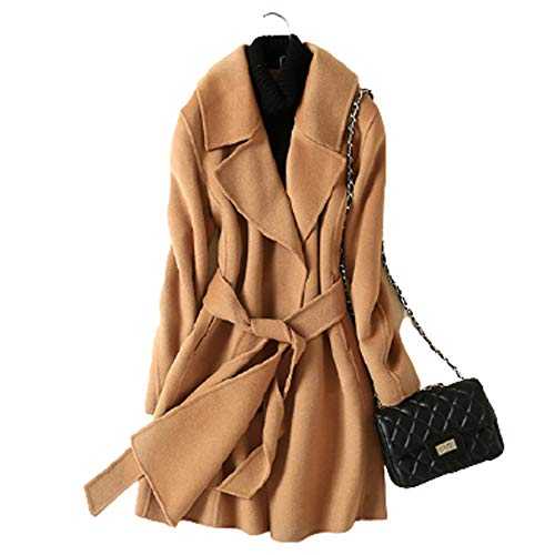 GL SUIT Womens Wool Coats Cashmere Trench Autumn Winter Solid Color Warm Mid Length Slim Overcoat Cardigan Jackets Outwear with Belt,camel,L