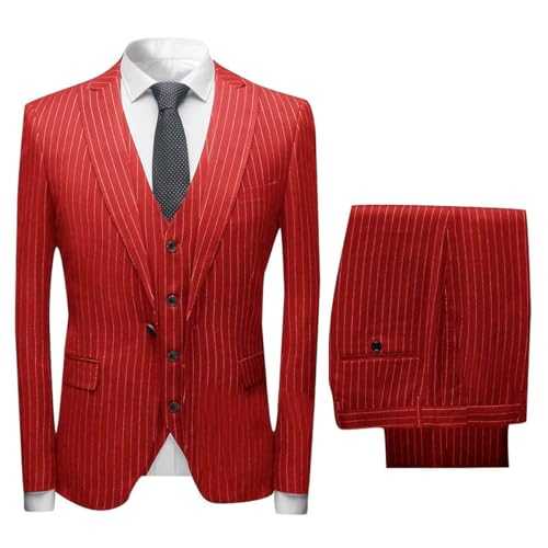 Pkrboro Men's Stripe 3-Piece Suit One Button Jacket Vest Pants Tuxedos for Wedding/Formal/Party