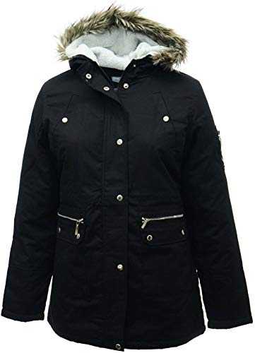 UK Dispatch Ladìes Plus Size New Black Parka Coat Long Jacket Fleece Lined Fur Trim Hood