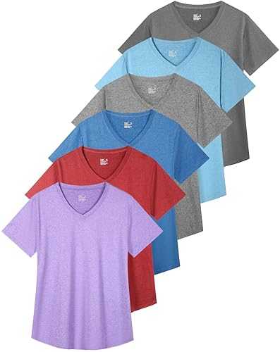 NebuKinex 6 Pack Workout Tops for Women Short Sleeve V-Neck Activewear T-Shirts Moisture Wicking Athletic Running Gym Tee
