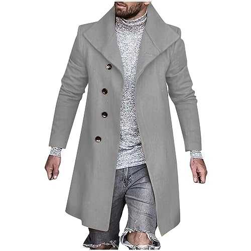 Zeiayuas Long Trench Coat Mens Wool Overcoat Full Length Long Pea Trench Coats Winter Warm Jacket Business Casual Smart Outwear Regular Fit Jackets Size 10-20