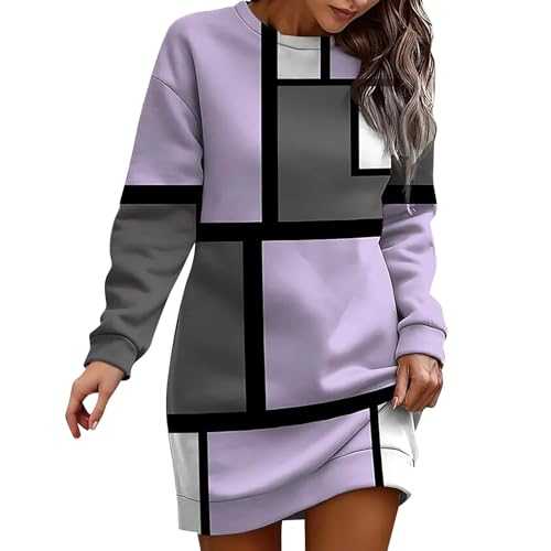 AMDOLE Maxi Dresses for Women UK Fashion Long Sleeved Printed Floral Crew Neck Sweatdress Fashion Dresses for Women UK