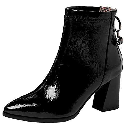 Lroey Reoly Women Block Heel Ankle Boots, Fashion Party Booties Pointed Toe Zip High Heel Booties, Size 0.5-10