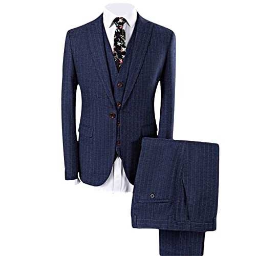 Men 3 Piece Pinstripe Suits Slim Fit Stripes Notched Lapel Blazer Sets Business Wedding Jacket Vest Trousers Set