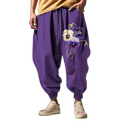 Bohemia Harem Pants Mens 3D Printed Tracksuit Bottoms Men Mens Joggers Loose Tapered Legs Chef Trousers Combat Trousers for Men UK Walking Trousers Sweatpants Breathable & Comfortable & Flex