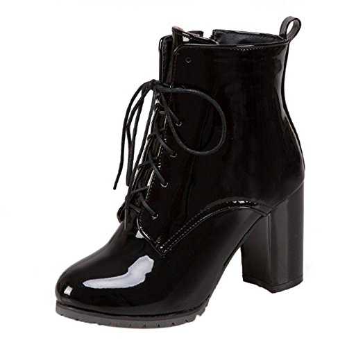 Onewus Fashion Ankle Boots with Lace Up and High Block Heel All Match Women Boots with Simple Design