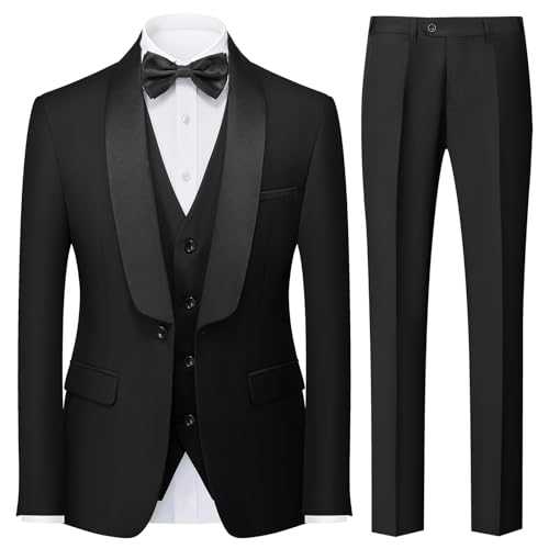 KUDORO Men Suits 3 Piece Slim Fit Suit Casual Business Formal Dinner Tuxedo Suit for Men Classic Blazer Waistcoat Trousers Set