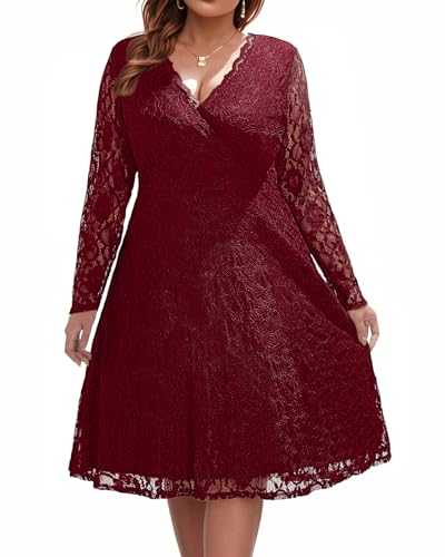 Women Plus Size Wedding Guest Dresses Cocktail Black Wrap Lace Fall Formal Long Sleeve Knee Length Evening Party Dress