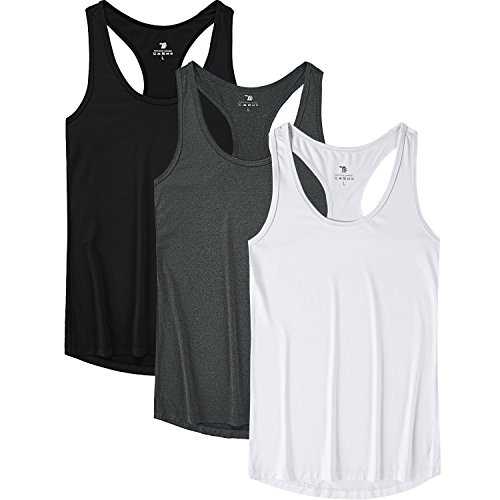 JINSHI Women Activewear Vest Workout Running Shirts Dry Fit Yoga Racerback Tank Tops 3 Pack