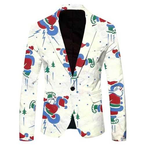 Mens Formal Wear Men Christmas Snowflake Santa Printed Pocket Lapel Button Suit Suit Slim Fit Suit Men